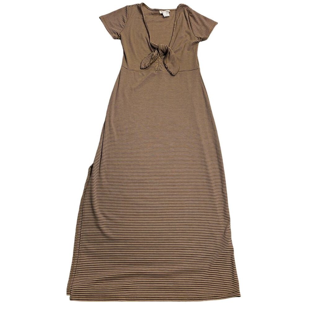 Y2K Rolla Coster Dress Ribbed Striped Bodycon Maxi Sz Medium Tan RC-4370ST 4761